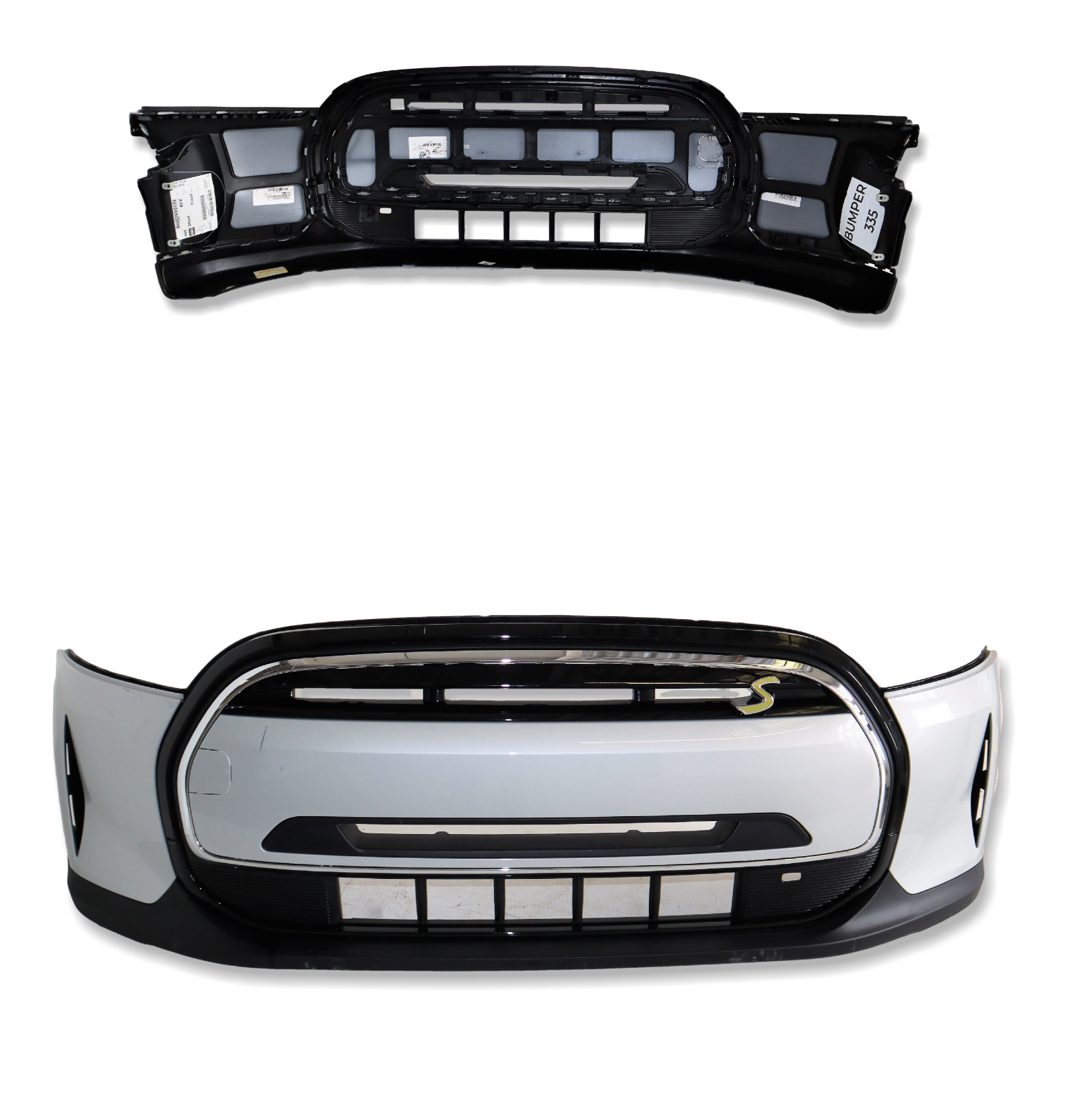 Mini Cooper One S F56 LCi2 Genuine Front Bumper No PDC Tow Eye White Silver Main Image Mini Cooper One S F56 LCi2 Genuine Front Bumper No PDC Tow Eye White Silver - Image 1