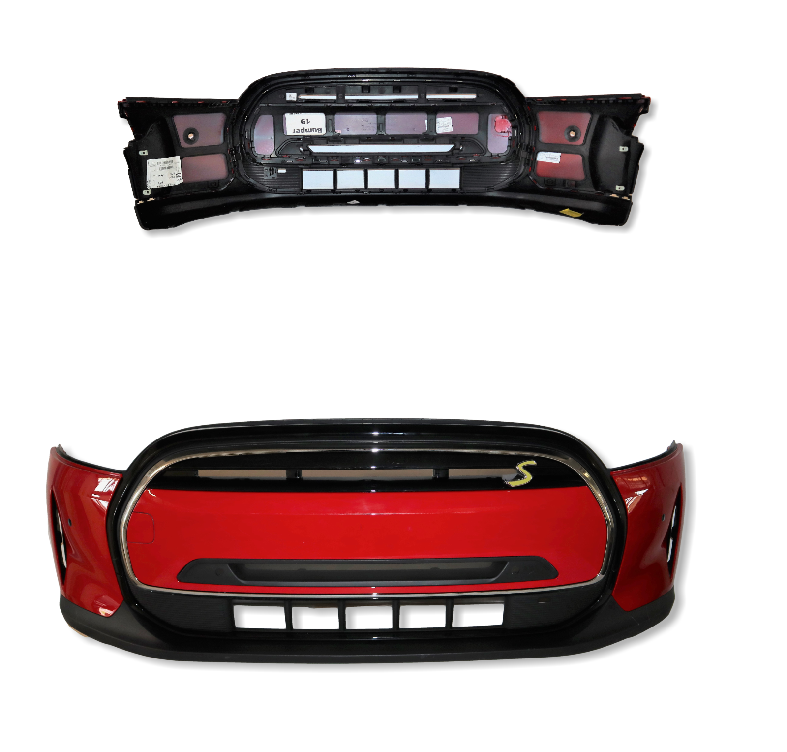 Mini Cooper Classic S F56 LCi2 Complete Front Bumper 4 PDC Tow Eye Chili Red Main Image Mini Cooper Classic S F56 LCi2 Complete Front Bumper 4 PDC Tow Eye Chili Red - Image 1